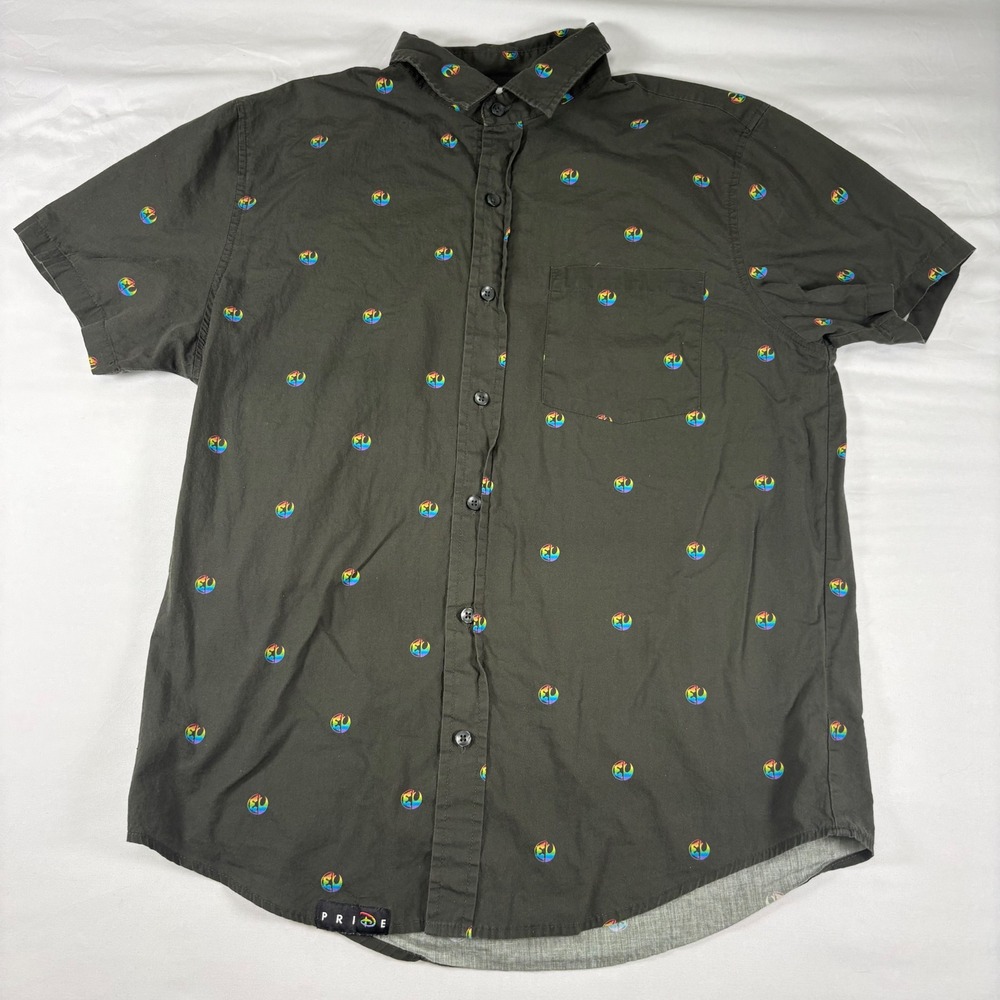 Disney‎ Star Wars Shirt Mens Medium Black Pride Rainbow Rebel Alliance Button Up